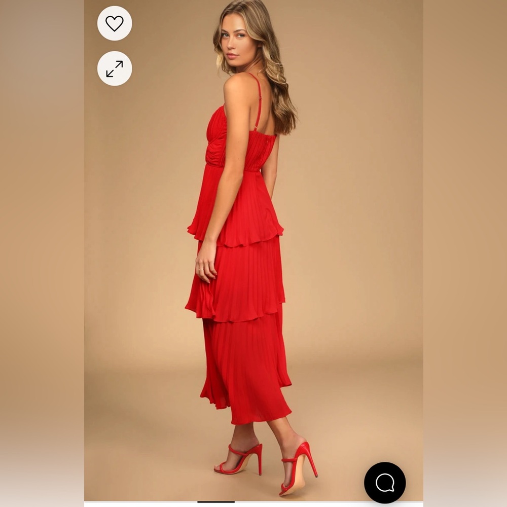 Lulus Cascading Crush Red Tiered Bustier Midi Dress